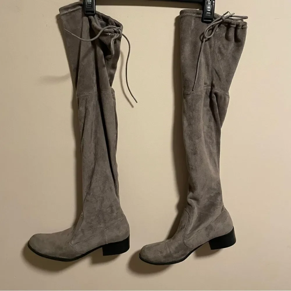 Over the Knee Suede Block Heel Boots in Gray- Size 9